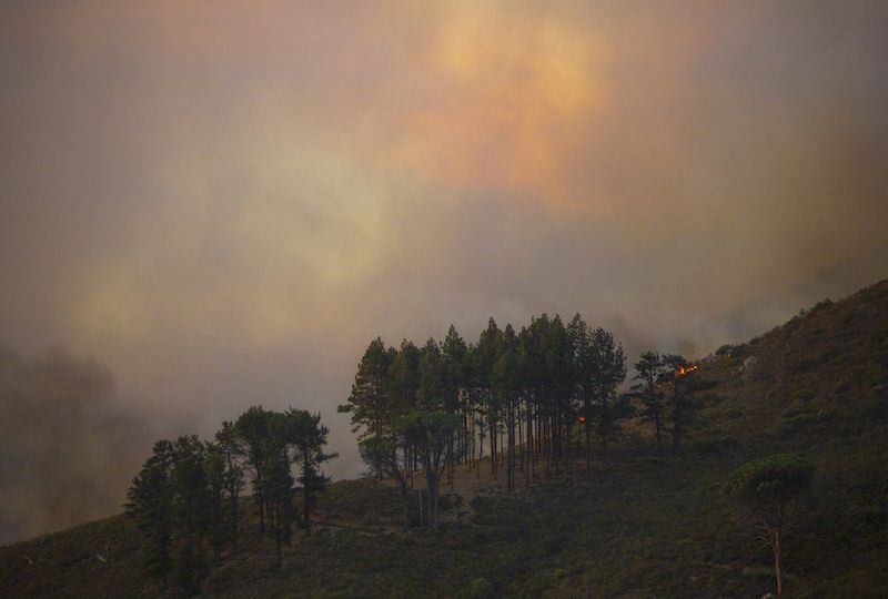 Dramatic wildfire with gale force winds on Lion's Head Mountain, Cape Town.